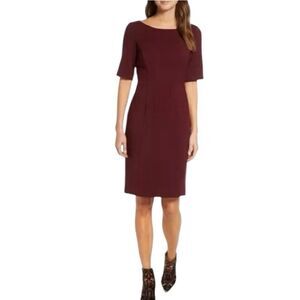 NWT Eliza J Bateau Neck Crepe Sheath Wine Burgundy Timeless Dress Sz 16